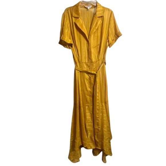 Nanette Lepore Dresses & Skirts - NWT Nanette Lepore Sheer Gold Sz 8 Shimmer Flowing button up belted Maxi dress